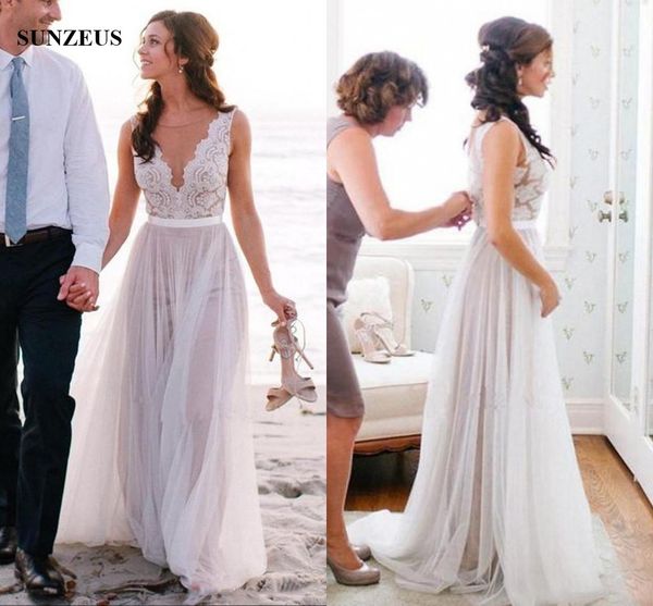 

elegant beach wedding dresses romantic boho bridal gowns floor length long bride dress with appliques lace, White
