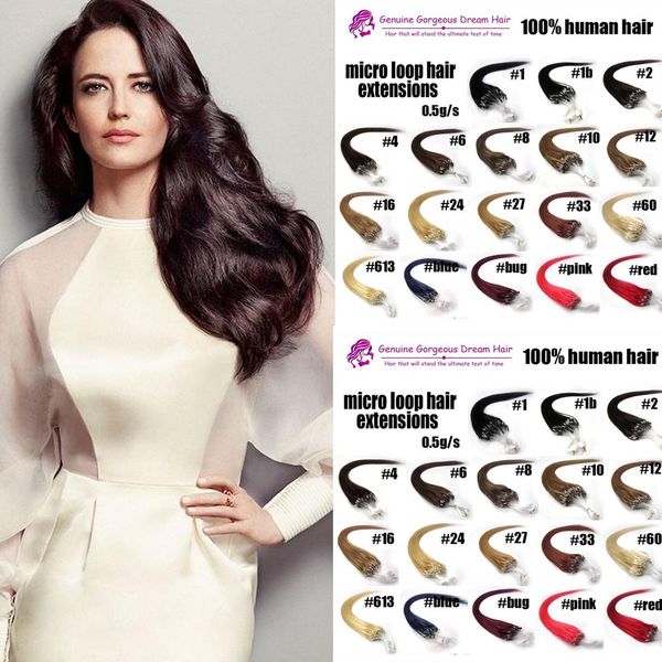 

0.5g/s 16 -26 inch remy micro ring loop human hair extensions 100 strands pack 100% indian remy human hair extensions, Black