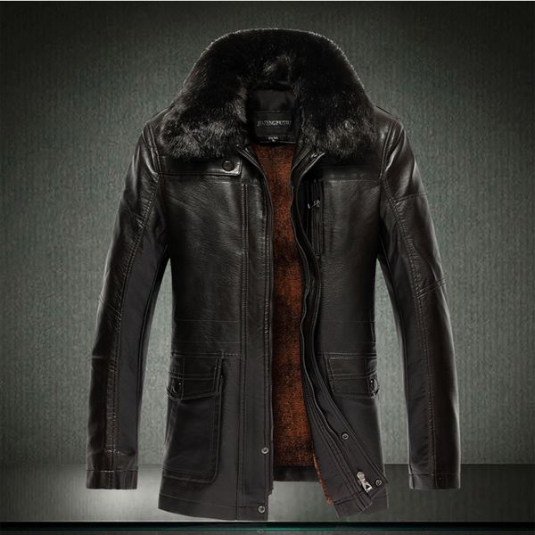 

wholesale- jaqueta masculina selling jaqueta couro men's leather jacket coat male turndown collar motorcycle jackets winter men -7xl, Black