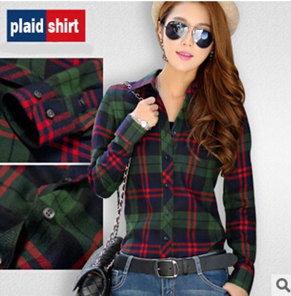 

2015 new fashion street women casual plaid blusas long sleeve multiple styles women cotton women button down casual lapel shirt st, White