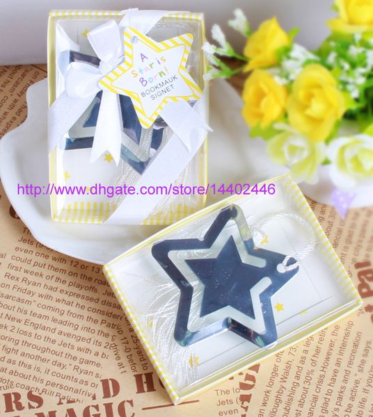 200 pcs uma estrela é nascido de aço inoxidável de aço inoxidável bookmarks bebê favores favores estrela marcador com branco borla casamento favores bomboniere presente