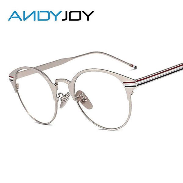 

wholesale- andyjoy fashion eyeglasses frames women men optical glasses clear lens plain mirror design luxury metal frame, Silver