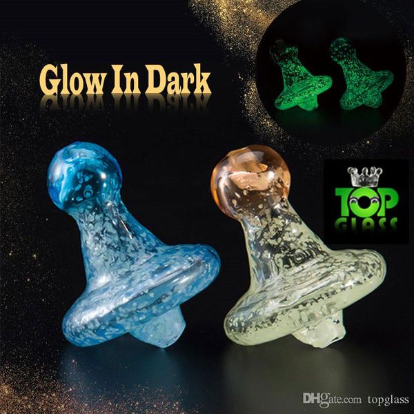 Karanlıkta Glow Evrensel Katı Renkli cam UFO Carb Cap Sevimli bong cam bonglar nargile için, dab petrol kulesi, 4 MM Kuvars ...