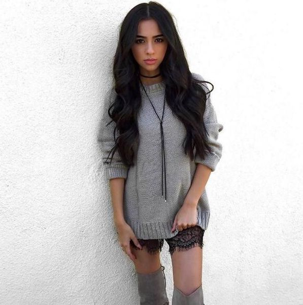 

fashion women's knitting t-shirts casual clothing long sleeve t shirt female loose long-sleeved knit shirt back hollow dhl, White