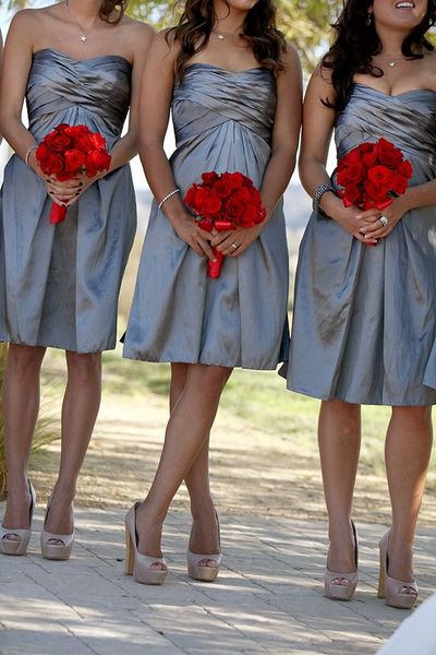 

cute short bridesmaid dresses ruched a-line strapless knee-length prom party dresses vestidos de madrinha taffeta vestido de festa longo, White;pink