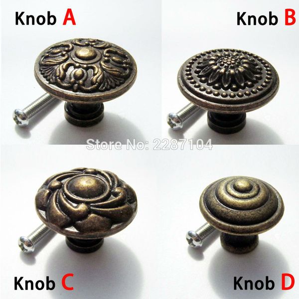 

wholesale- 2pcs antique brass vintage round flower furniture cabinet cupboard dresser chest closet drawer door window handle pull knob