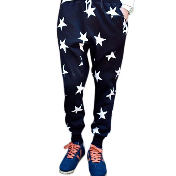 

wholesale-splendid 2015 new metrosexual required men star printing cross hanging crotch leisure wei dance hip hop pants, Black