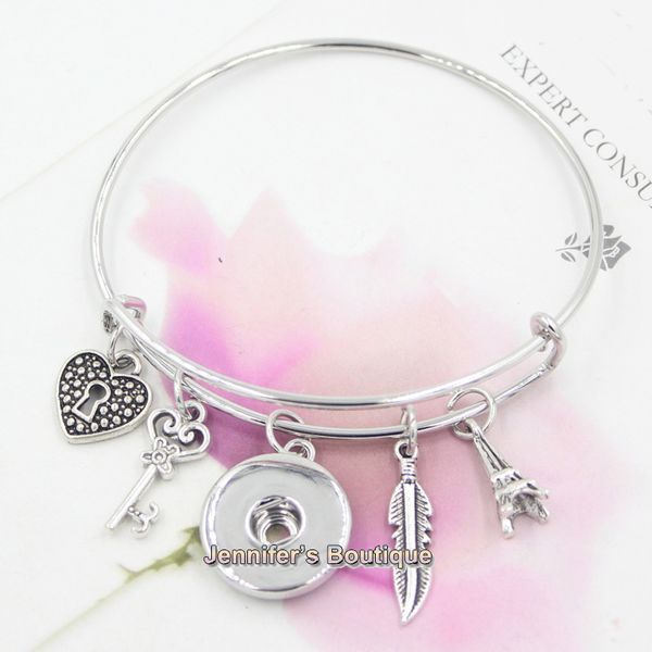 Spedizione gratuita nuova moda Effiel Tower cuore serratura chiave braccialetto espandibile Braccialetti a scatto gioielli intercambiabili regali di San Valentino