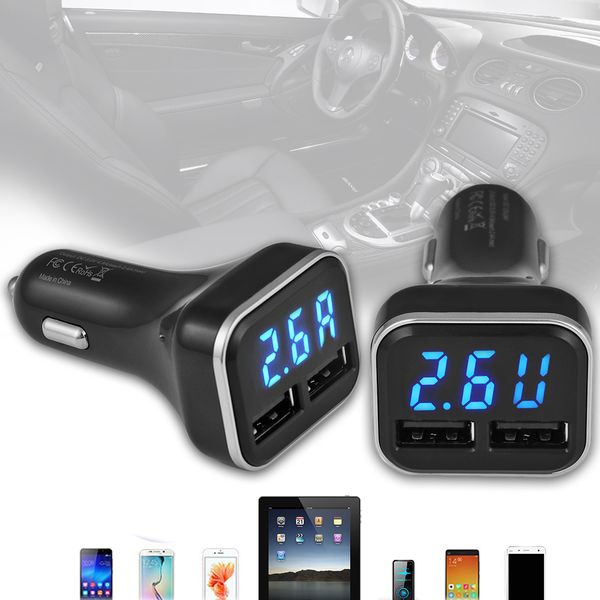 

led display dual usb car charger dc12-24v 5a input 4.8a output car phone charger for cellphones driving recorder tablet