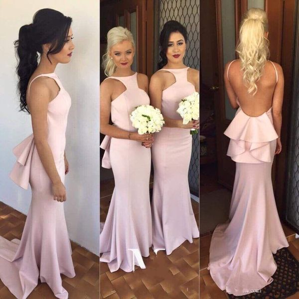 Pembe Uzun Gelinlik Modelleri Draped Ruffles Backless Seksi Mermaid Gelinlik Modelleri Ucuz Etek Tren Büyüleyici Düğün Törenlerinde 2015