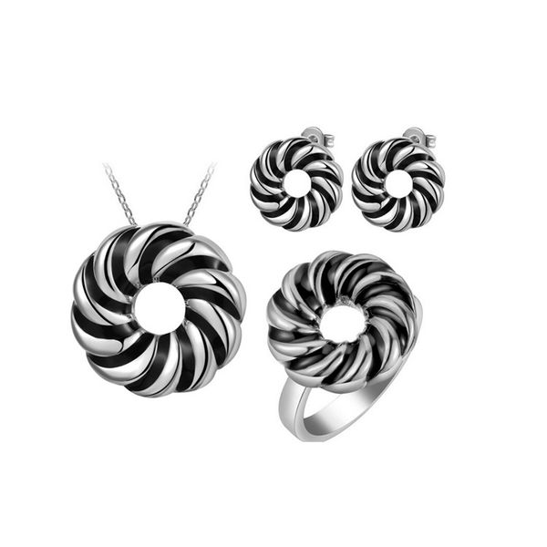 

vintage necklace earrings rings sets three-piece oil drip bridal jewelry set fashion trendy jewelry set for women g195, Silver