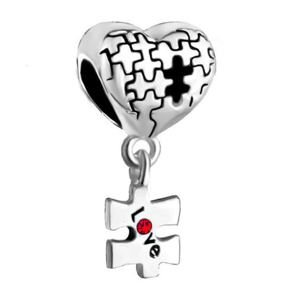 

Valentines Day jewelry metal puzzle heart love European style dangle bead infant lucky charms Fits Pandora charm bracelet