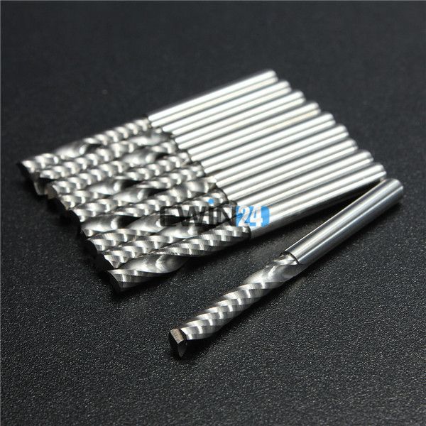 

10PCS / SET 3.175mm 22mm Single Flute Спиральный карбид CNC Router Bits Фрезерные инструменты