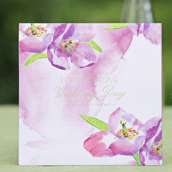 Cartão de Convite de Casamento Verde Floral Estilo Para Sempre Amor Big Day Convites Personalizados Marry Cards Estilo Quadrado de Impressão Livre
