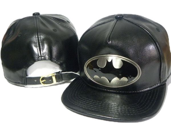 

Top Quality Hot Sale Black Cartoon Batman LEATHER Snapback Hats Strapback Adjustable Baseball Cap HIP HOP UNISEX Caps DDMY