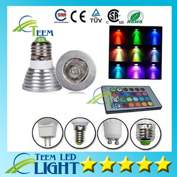 RGB 3 W E27 E26 GU10 Led lamba E14 GU5.3 85-265 V / MR16 12 V Led Spot aydınlatma ampul 16 Renk Değişimi + IR Uzaktan Kumanda