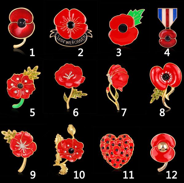 

fashion royal british legion brooch diamante crystal poppy flower brooch pins christmas gift kate brooch drop shipping, Gray