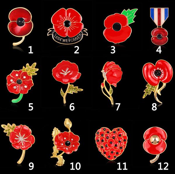 Moda Royal Britânica Legião Brooch Diamante Cristal Poppy Flor Broche Pins Christmas Presente Kate Broche Drop Shipping