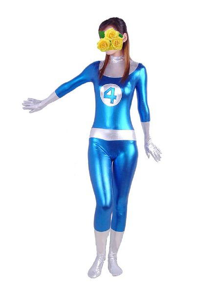

blue & white fantastic four shiny metallic mr. fantastic superhero costume halloween costume halloween party cosplay zentai suit, Black;red