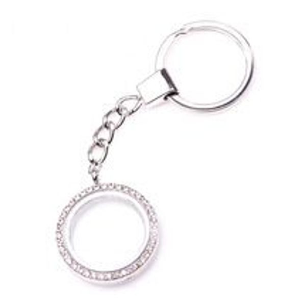

wholesale 10pcs/lot 30mm silver round rhinestones locket keychains magnetic glass living memory floating locket keychain