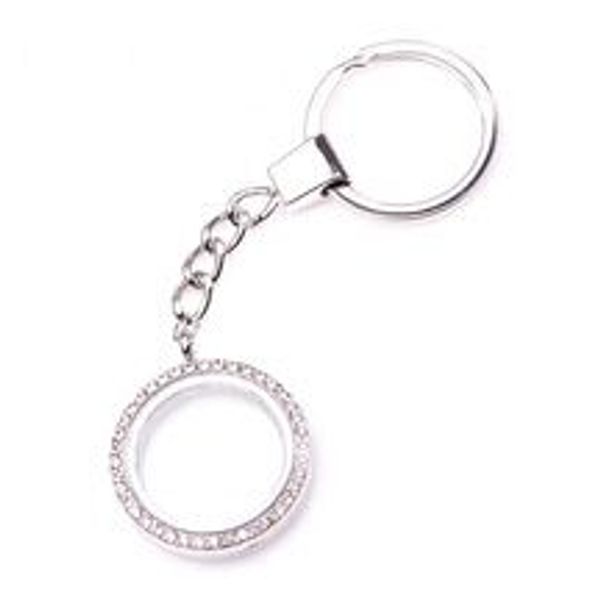 Schlüsselanhänger Lanyards Großhandel 10PCSlot 30MM Silber Runde Strass Medaillon Schlüsselanhänger Magnetische Glas Living Memory Schlüsselbund 8B8W