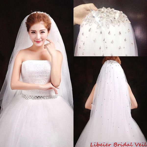 

Новые высококачественные свадебные вуали Новое прибытие Sequined Sparkly Crystals Tulle White Bridal Cheap Wedding Veil Свадебные аксессуары Fingertip 37BB