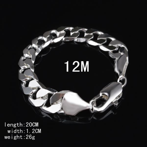 

trendy fashion 925 silver men's 12mm flat one interval one classic bracelet jewelry holiday gift 1790, Black
