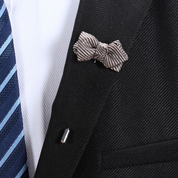 

handmade bowknot bow tie lapel pins brooches women men wedding banquet party boutonniere stick brooch corsage suit charm decor, Gray
