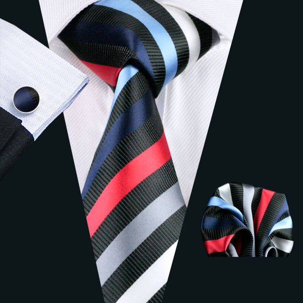 

смешать цвет полоса шелк мужской галстук красный синий черный белый платок запонки набор шелк встреча повседневная партия галстук жаккардовы, Black;blue