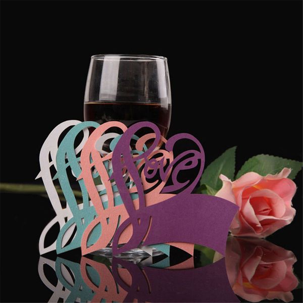 Wholesale- 50Pcs / Lot Love Heart Place Escort Tabella Mark Wine Glass Nome Luogo Card Festival Wedding Party Bar Decorazione DIY Cup Decor