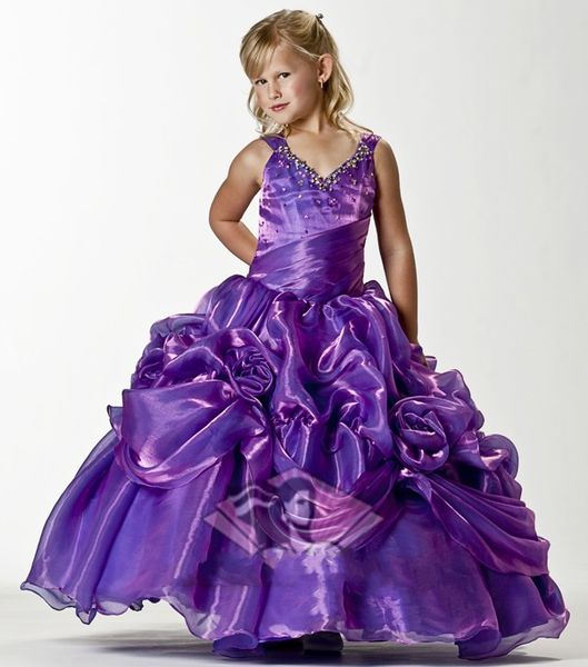 Perline Strappy Stunning New Glamorous Ball Gown Flower Girl Abiti Taffetà Girl's Pageant Dress Shippin gratuito a19