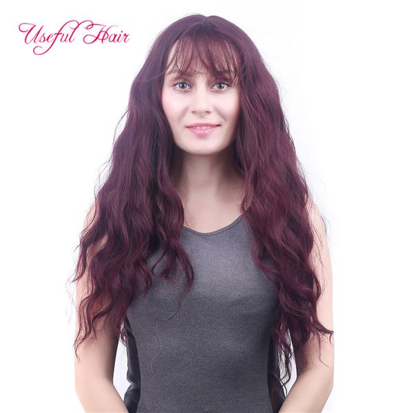 Ombre Burgunday Cor Longa peruca fácil desgaste estilo cabelo onda corporal perucas de cabelo sintético para meninas curly peruca marley cabelo sexy mulheres