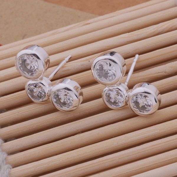 

fashion (jewelry manufacturer) 20 pcs a lot 3 round diamond earrings 925 sterling silver jewelry factory price fashion shine earrings, Golden;silver