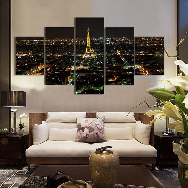 2019 Cuadros Decorativos 5 Panel Eiffel Tower Oil Printed Painting Oil Painting On Canvas Home Decorative Art Picture From Kittyfang 44 32