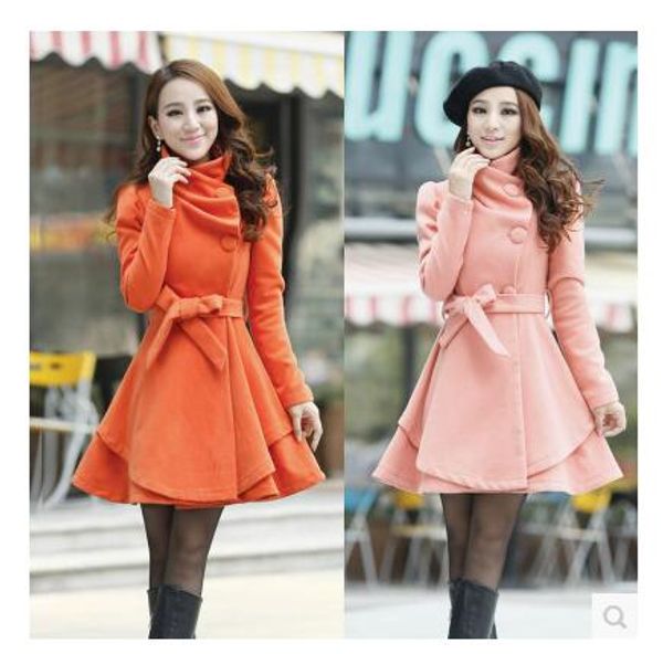 

autumn winter long coat korean single breasted scarf collar slim trench overcoats wcb0021, Black