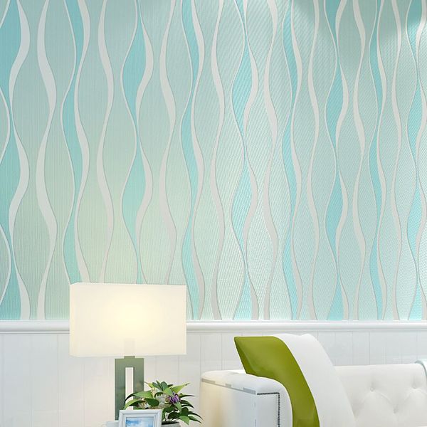 Non Woven Wallpaper Modern Minimalist Light Blue Curve 