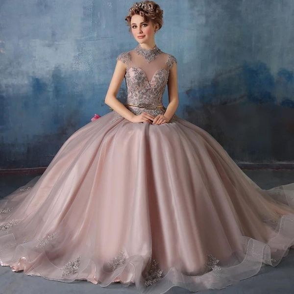 

2019 new high neck quinceanera dresses lace appliques with crystal beaded ball gown sweet 16 prom gowns vestidos de quinceanera, Blue;red