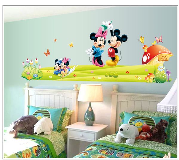 Wall Stickers Wall Decor Painting Decors Diy Mickey Minnie Mouse Kids Nursery Room Wall Sticker Removable Decor Cartoon Wallpaper Art Decal Art Decal