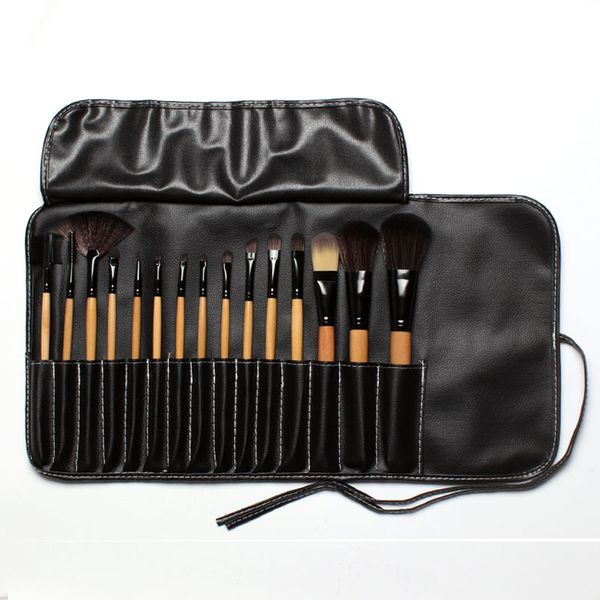 

leather case 15 pcs soft synthetic hair make up tools kit cosmetic beauty makeup brush black sets ing