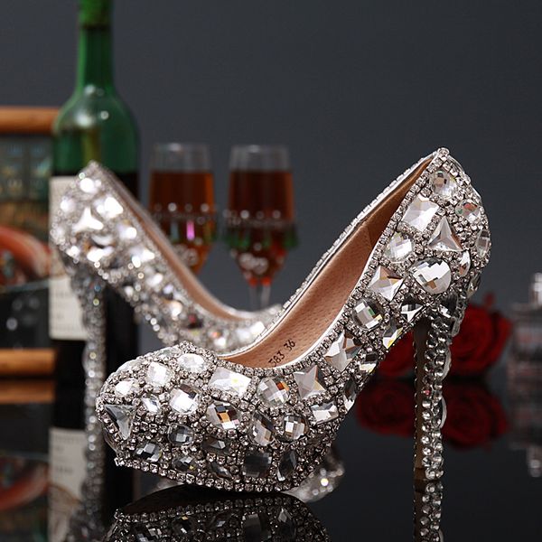 

gorgeous lady high heels shoes woman stiletto heel handmade party rhinestone pumps platform pumps crystal bridal wedding shoes, Black