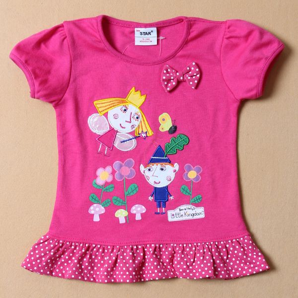 

2015 1PC Kids Clothing Ben and Holly's Little Kingdom Girls T-shirts Short Sleeve Cartoon Printing Kids Summer shirts