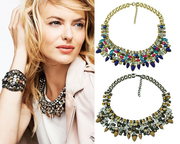 

shourouk statement choker necklace european style gun black metal colorful resin gem crystal pearl gift, Golden;silver