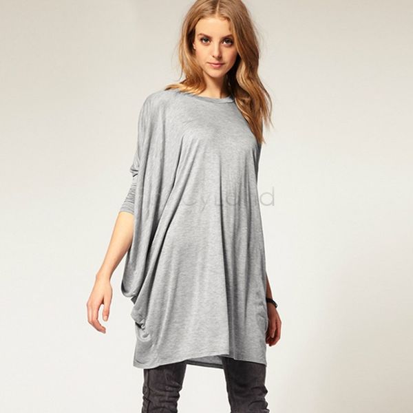 2014 Outono Inverno Moda solta batwing manga longa tshirts de algodão mulheres Tops plus size atacado de roupas femininas b8 18408