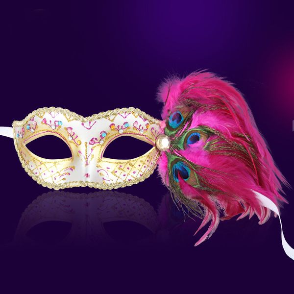 Peacock Feather Color Princess Mask Half Face Rhinestone Venice