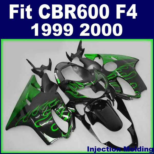 7Hifts + Enjeksiyon kalıplama HONDA fairings CBR600 F4 1999 2000 için siyah yeşil alev 99 00 cbr 600 f4 fairings kitleri ile özelleştirmek YMJK