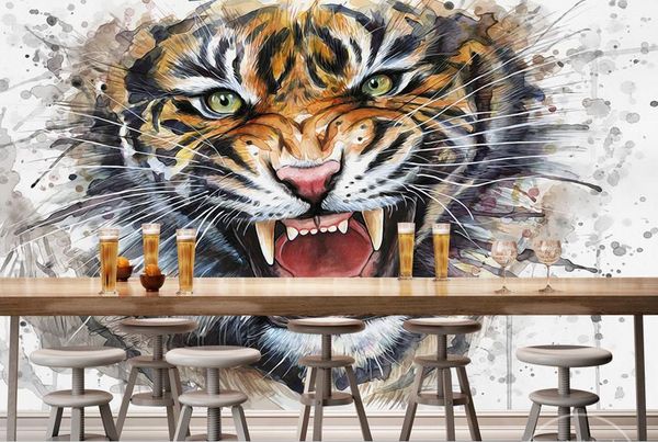

3d wall murals wallpaper handpainted ink watercolor super three-dimensional painting tiger wallpaper home decor