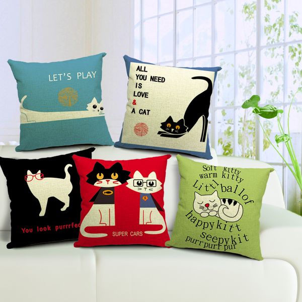 5 Styles Cat Cushion Cover Cute Kitty Pillow Case Wedding Gift