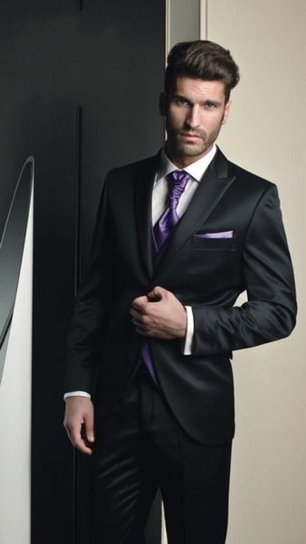 

excellent style one button black groom tuxedos peak lapel groomsmen mens wedding dresses prom suits (jacket+pants+vest+tie) h371, Black;gray