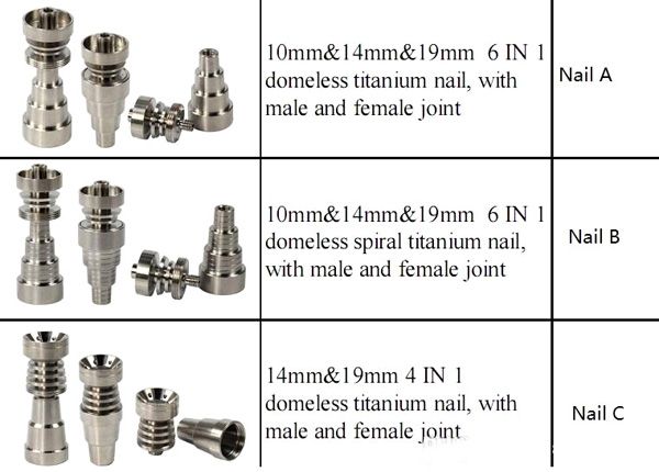 

titanium nail domeless 4 in 1 and 6 in 1 titanium nails with male and female joint for glass pipe bong universal