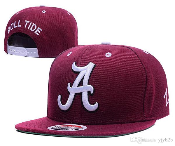 

2019 мужские Alabama Crimson Tide NCAA Snapback Шляпы из бордо красного цвета Марка США Колледж Буква A Логотип Регулируемые шапки